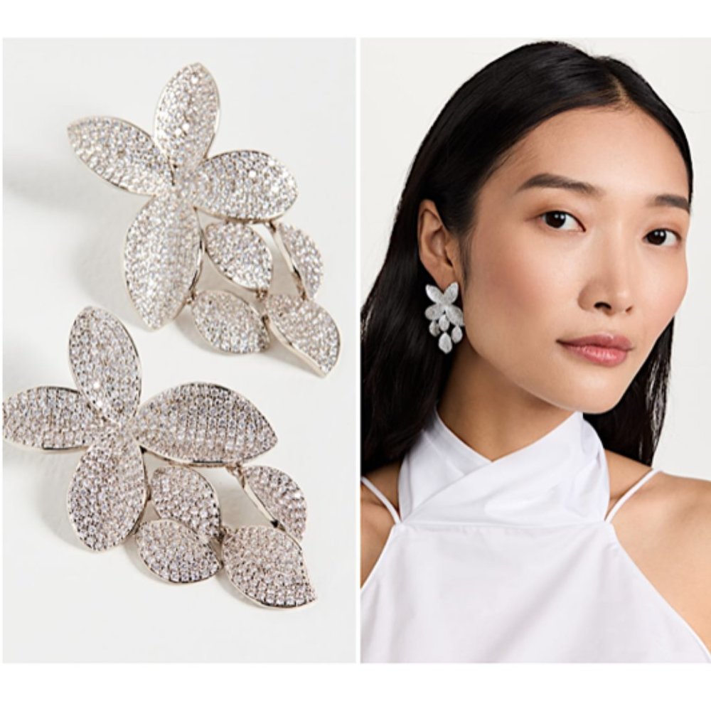 Anthropologie Silver Pavé Floral Cluster Drop Earrings
